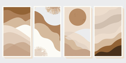 Abstract earth tones landscape collection with organic shapes and sun motif