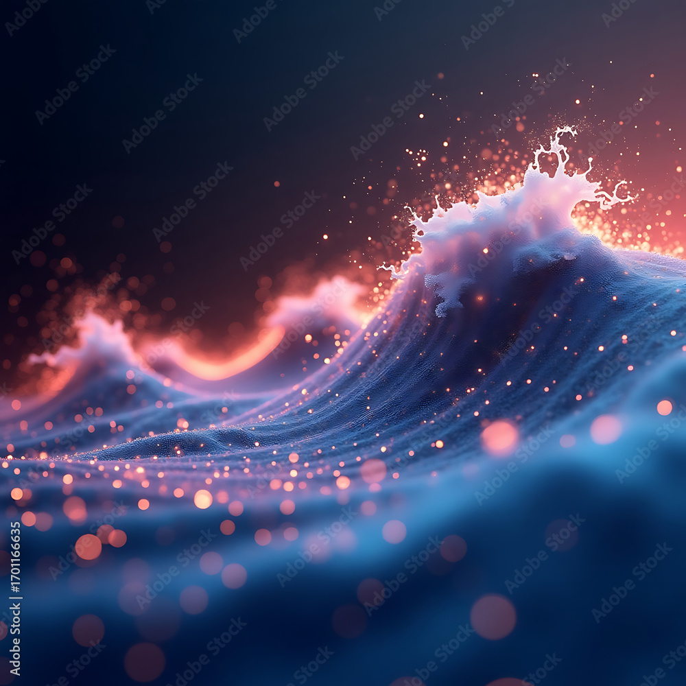 Aufkleber stunning abstract wave with glowing particles creates magical ocean atmosphere for dynamic backgroun