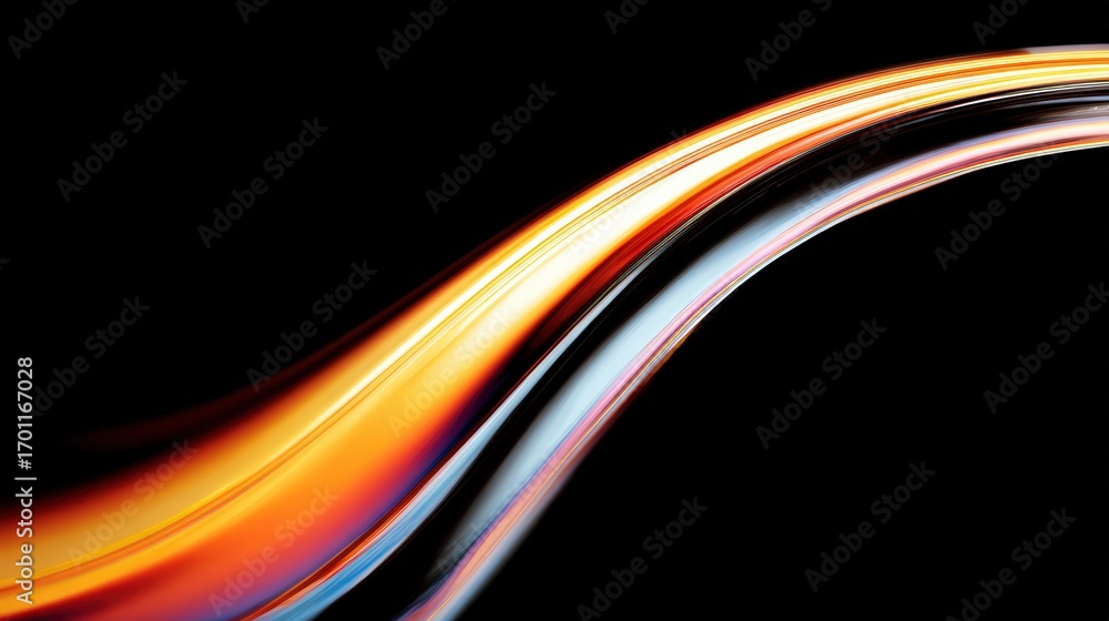 Poster abstract smooth wave flows dramatically across a black backdrop displaying dynamic color transitions