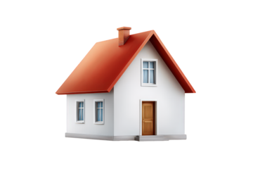 White house with a red roof and a chimney