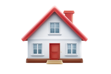 White house with a red roof and red door