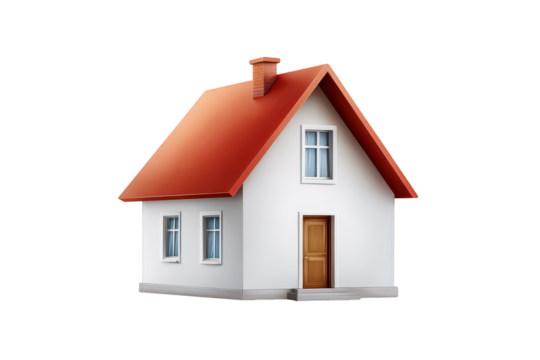 White house with a red roof and a chimney