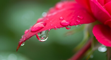 Macro Raindrop on Tip of Rose leaf – Monsoon Nature Closeup	