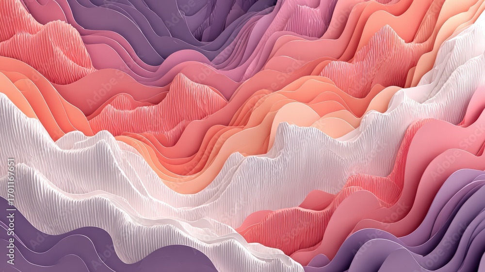 Poster delicate layers create soft pastel waves in this abstract design that evoke a soothing and dreamy la