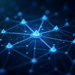 Dynamic digital network connecting luminous nodes in a futuristic abstract concept