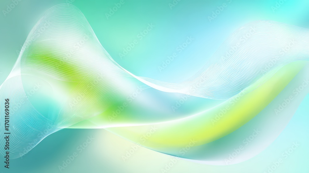 Poster an elegant abstract background with flowing lines blending soft shades of blue, green, and yellow, c