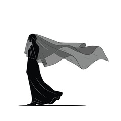 Naklejka premium Minimalist Vector Illustration of Woman with Flowing Fabric in Monochrome Style for Fashion and Artistic Design