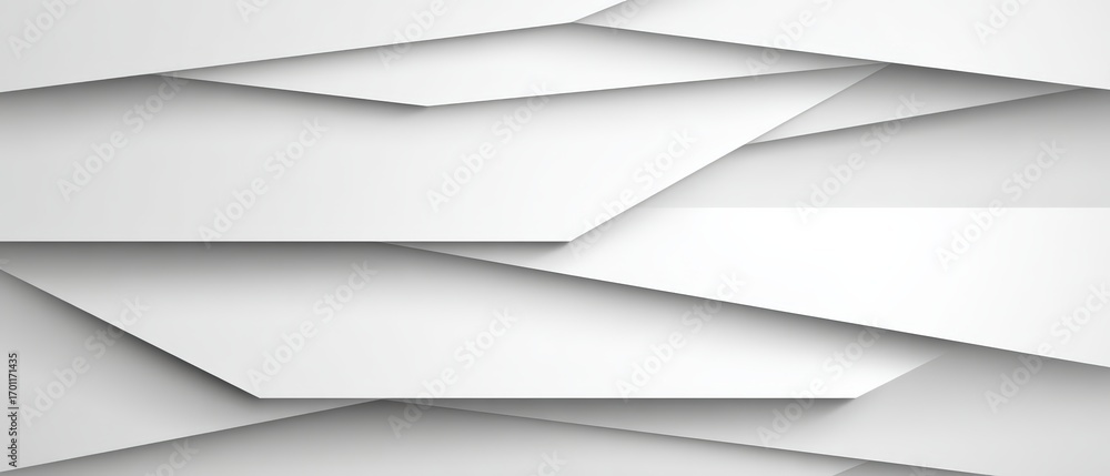 Poster Abstract white background showing overlapping geometric shapes with subtle shadows creating a three-dimensional layered effect on a flat surface.