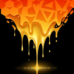 Flowing Golden Honey Dripping from Bright Honeycomb Pattern Vector Art, abstract vector background art