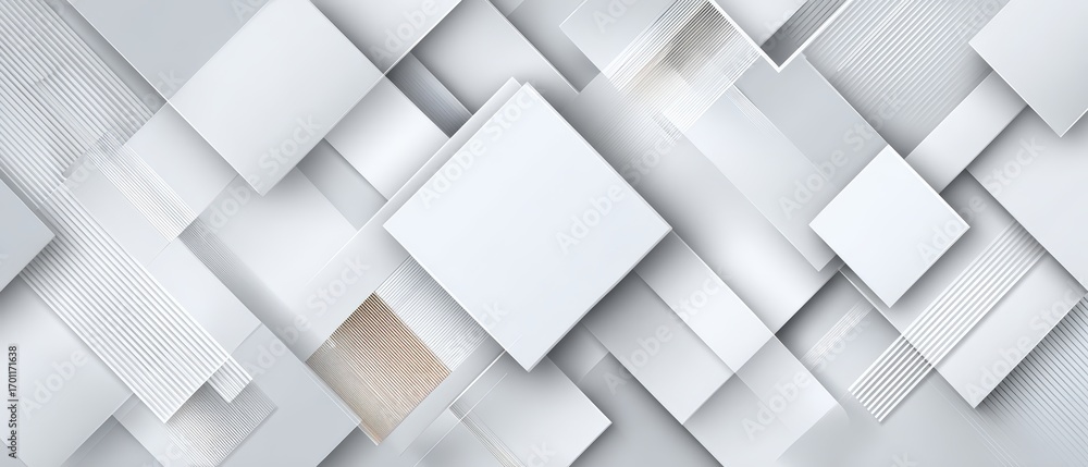 Poster An elegant background with overlapping white and grey squares creates a modern, three-dimensional geometric pattern for creative design projects.
