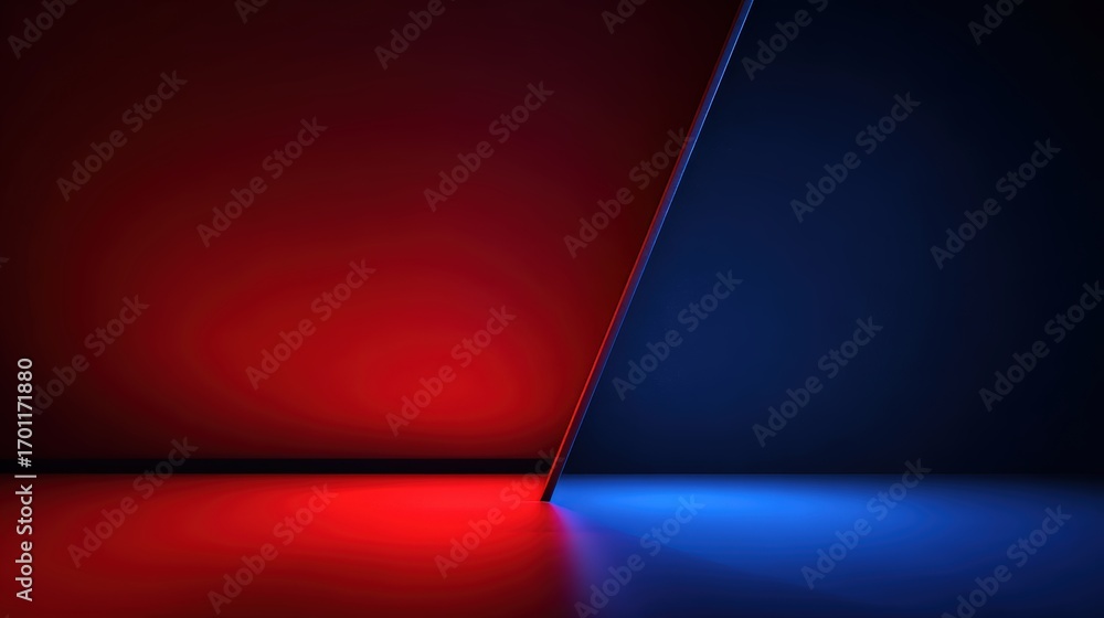 Poster an abstract studio shot features a striking combination of red and blue colors meeting at a angle, c