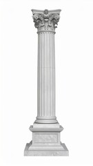 Fototapeta premium Elegant Tall White Ionic Column with Intricate Details and Corinthian Capital Isolated on White Background