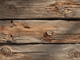 Weathered wooden planks in horizontal layers.  Natural wood grain, knots, and textures are prominent.  Grayish brown tones