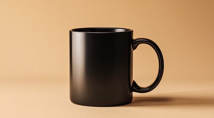 Solid black mug on a light beige background