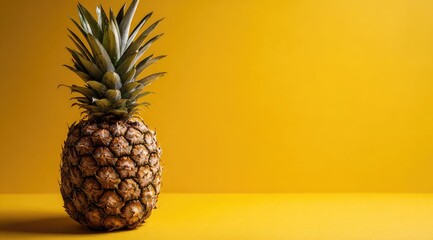 Single pineapple against a vibrant yellow background (1)