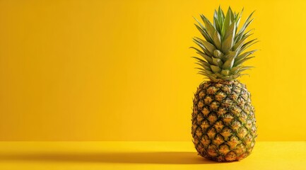 Single pineapple against a vibrant yellow background (2)