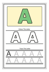 Writing practice of letters Coloring and tracing book. Education for children illustration.