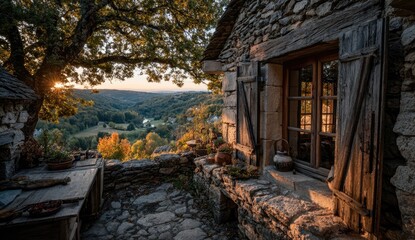 Rustic Cabin Overlook at Sunset