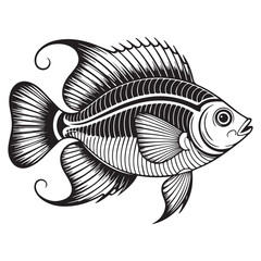 Tropical Fish Illustration – Bold Black and White Stylized Vector Art