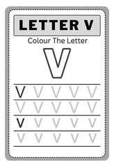 Writing practice of letters v. Coloring book. Education for children. Vector illustration