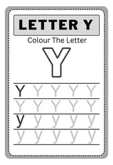 Writing practice of letters y. Coloring book. Education for children. Vector illustration