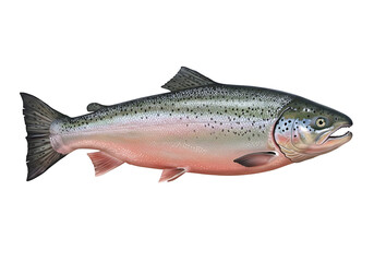 Detailed illustration of a salmon with distinctive coloration and markings against a plain background highlighting its natural beauty and features, showcasing its unique biology.