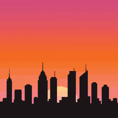 Obraz premium Modern City Skyline Vector Illustration with Sunset Gradient Colors in Minimalist Style