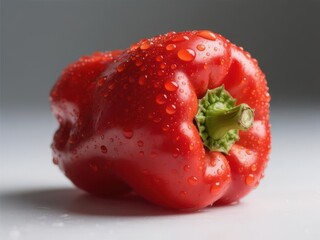 Vibrant red bell pepper, fresh from the garden, glistening with water droplets,  salad,  red