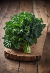 Fresh curly kale on rustic wood table, selective focus,  food,  minerals