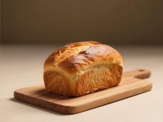 Freshly baked golden brown loaf of bread on a wooden cutting board,  lunch,  grains