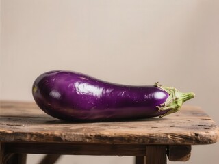 Glossy purple eggplant on rustic wooden table,  garden,  local
