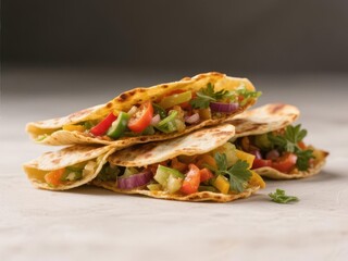 Golden, crispy quesadillas packed with vibrant veggies & fresh herbs, ready to eat, mushrooms, peppers