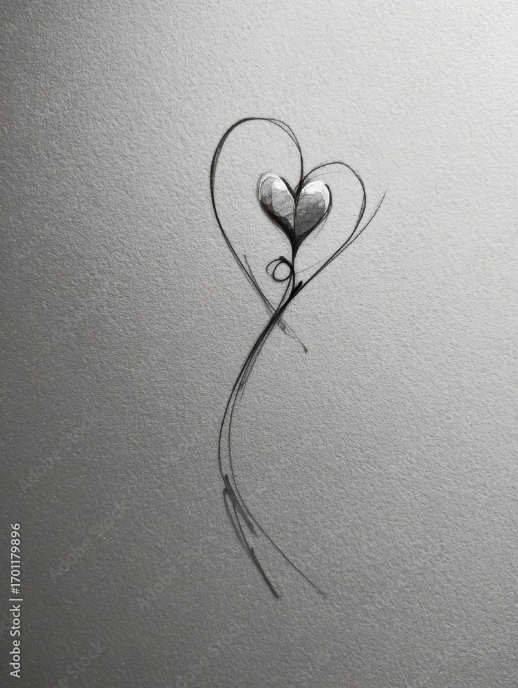 Poster creative heart sketch with intertwining lines creating an elegant design on textured paper