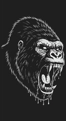 Ferocious Gorilla Portrait with Dripping Saliva.