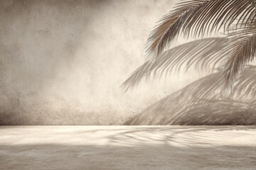 Beige concrete wall with palm frond shadows