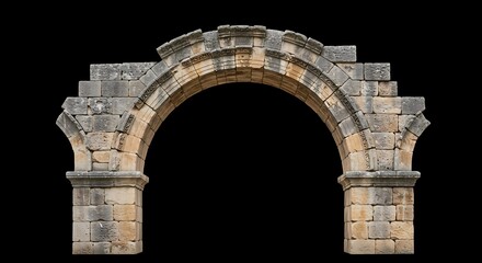 Ancient Stone Archway with Intricate Carvings on Black Background