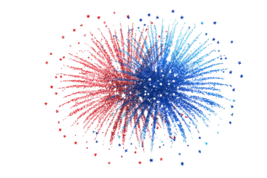Firework with red, white and blue colors and stars