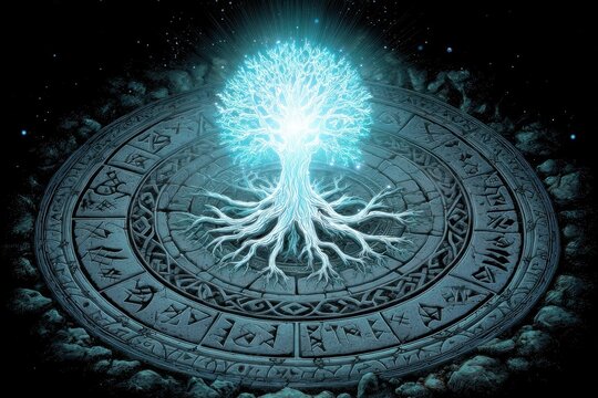Glowing Tree Of Life In Circular Pattern