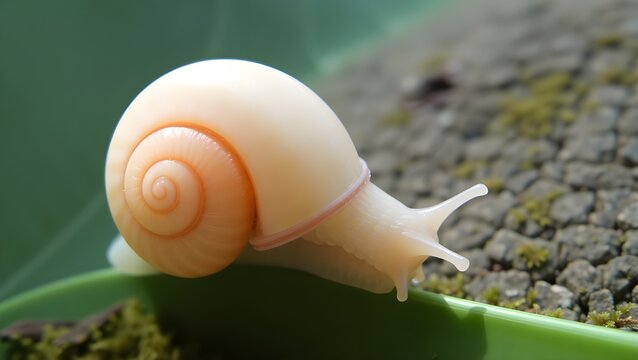 White Snail Shell Closeup Green Leaf Outdoor