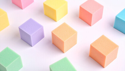 Fototapeta premium Colorful Cubes: A vibrant display of pastel-colored cubes arranged in a visually appealing pattern, evoking creativity and modern design. 