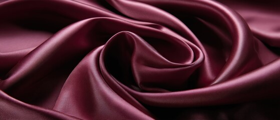 Obraz premium Deep burgundy satin fabric is artfully draped creating flowing folds and soft reflections in this elegant textile background image.