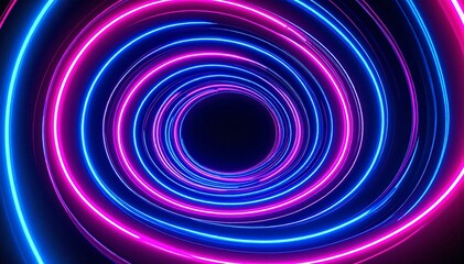 Obraz premium A vibrant neon light tunnel illuminated with striking blue and pink hues, creating a mesmerizing atmosphere that invites exploration and wonder.