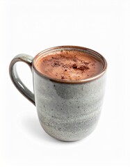 Obraz premium Earthy Gray Mug Filled with Steaming Hot Chocolate on White Background