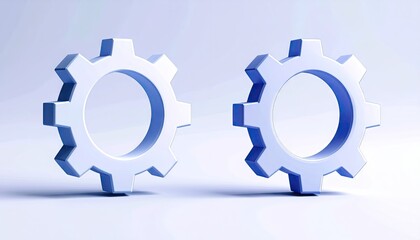 Two Light Blue 3D Gear Icons on White Background