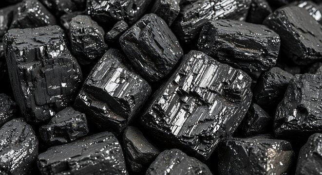High angle close-up shot of bituminous coal with a lustrous sheen