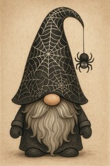 Cute Halloween gnome with spider web hat
