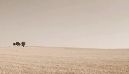 Two Trees on a Tan Field Under a Pale Sky