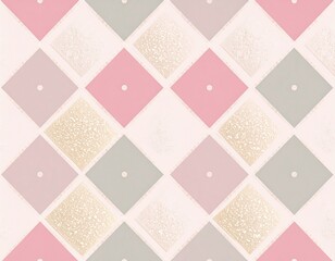 やわらかなパステルカラーとゴールドのひし形が並ぶ上品な幾何学パターン背景