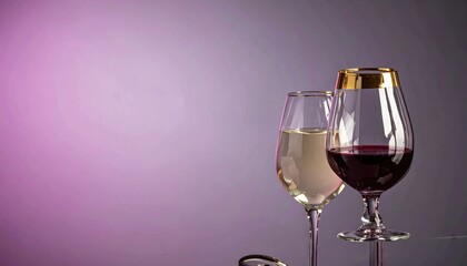 Two Wine Glasses Against Purple Background