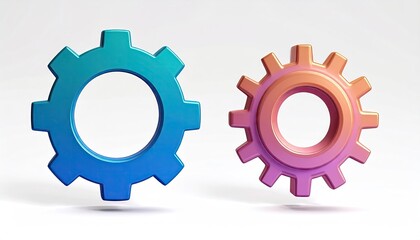 3D Render of Two Pastel Gears with Soft Shadows